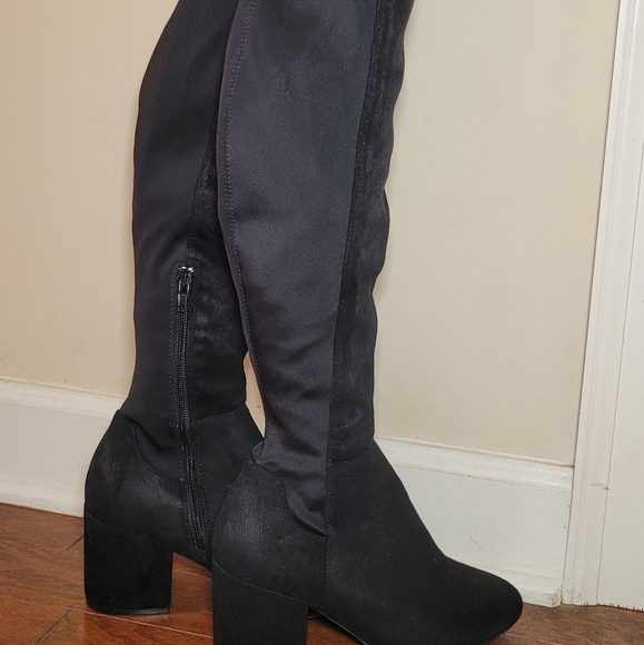 Black Suede Knee High Boots - Picture 2 of 3